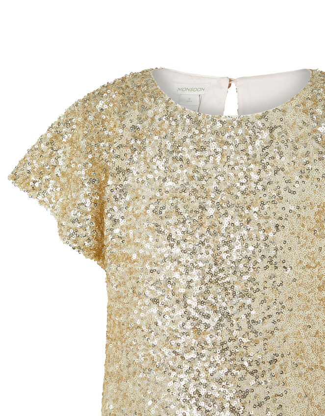 Dawn Sequin Flutter Sleeve Top Gold | Girls' Tops u0026 T-shirts | Monsoon  Global.