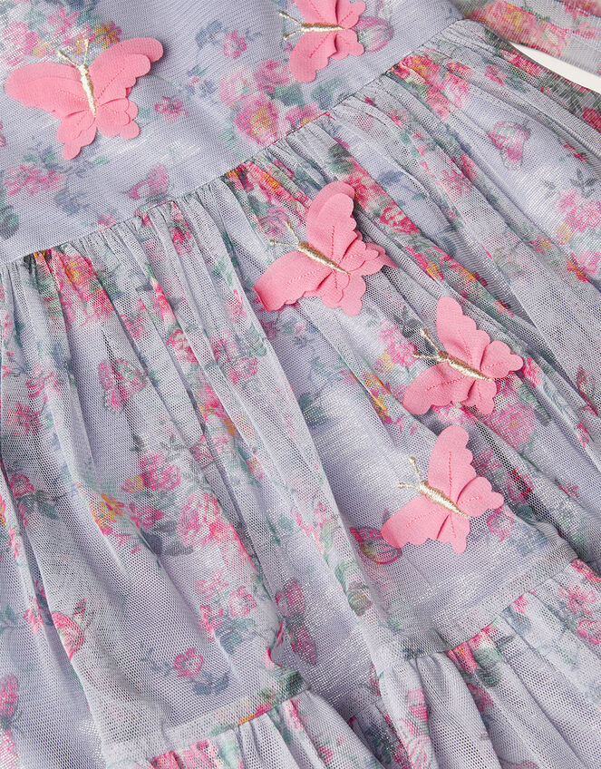 Baby Butterfly Mesh Floral Print Dress, Grey (GREY), large