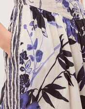 Nicolette Floral Linen Blend Midi Dress, Blue (BLUE), large