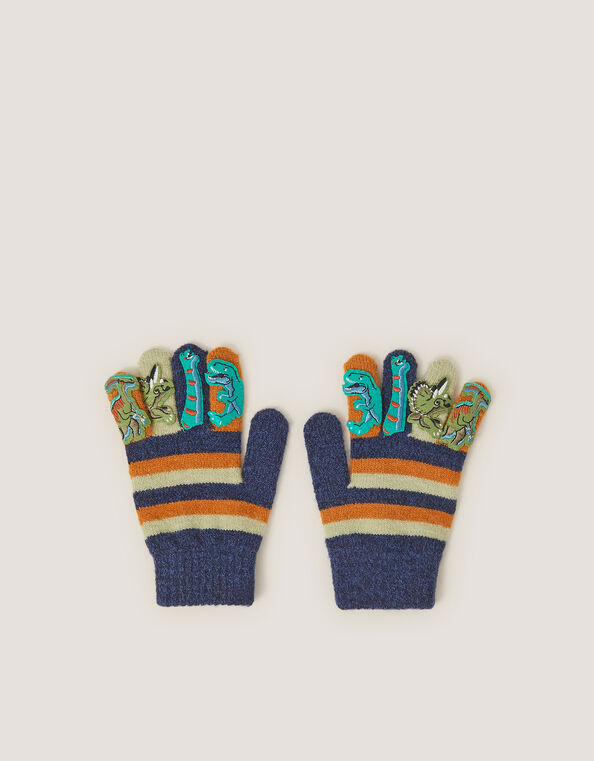 Dinosaur Stripe Gloves, Blue (NAVY), large