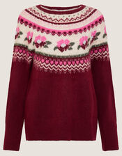 Penny Embellished Fair Isle Jumper, Red (CHERRY), large