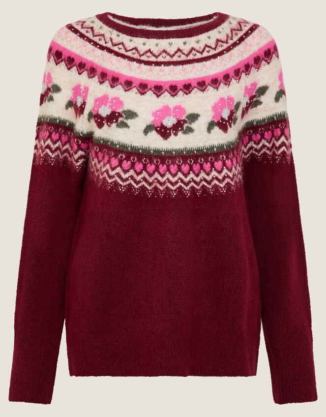 Penny Embellished Fair Isle Jumper, Red (CHERRY), large