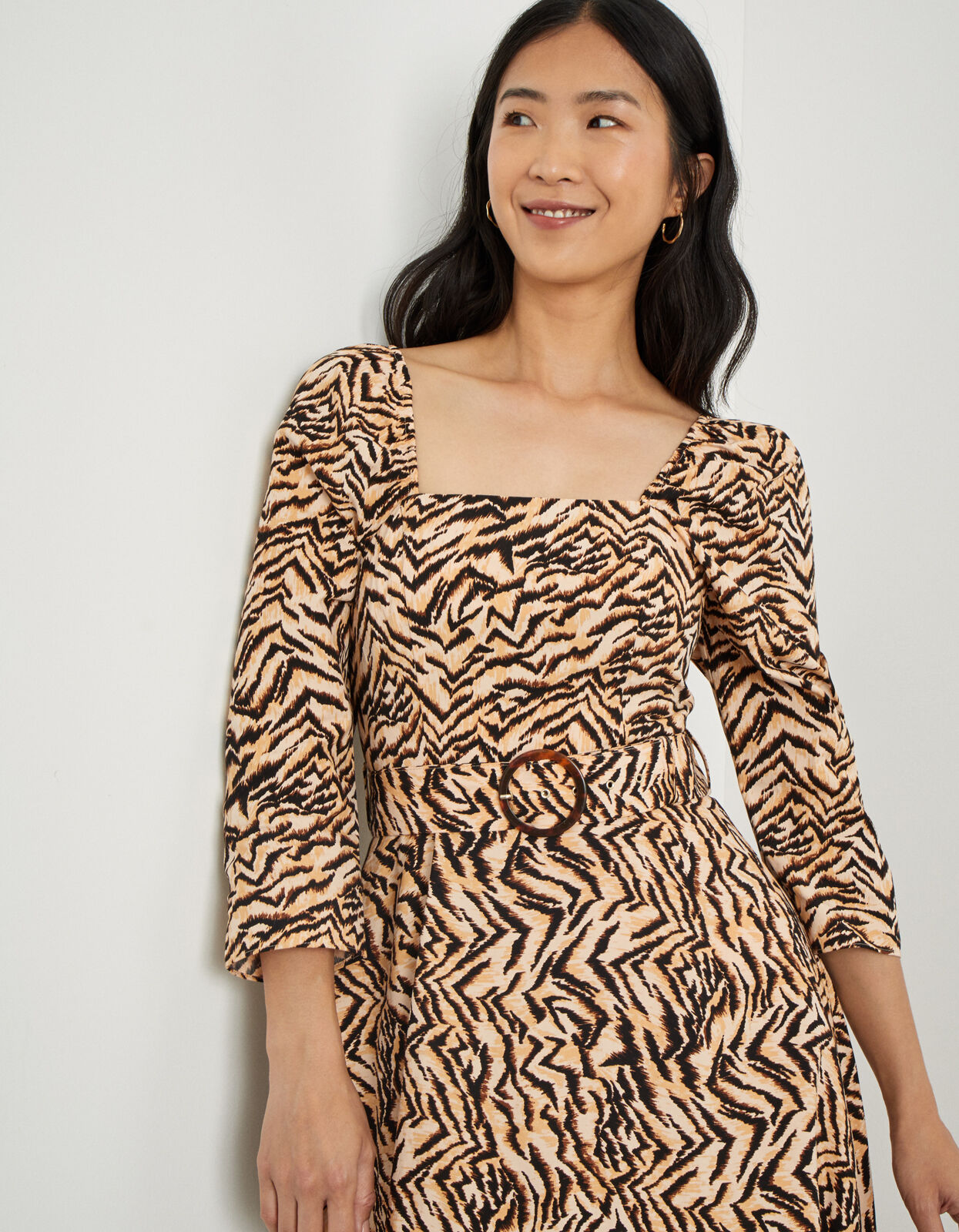 Angelina Animal Square Neck Dress Camel Monsoon Global Navigation Catalog Monsoon Global