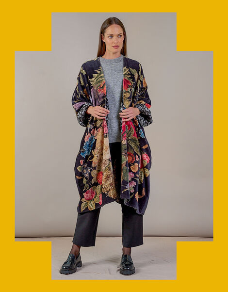 One Hundred Stars Primula Long Velvet Jacket, , large