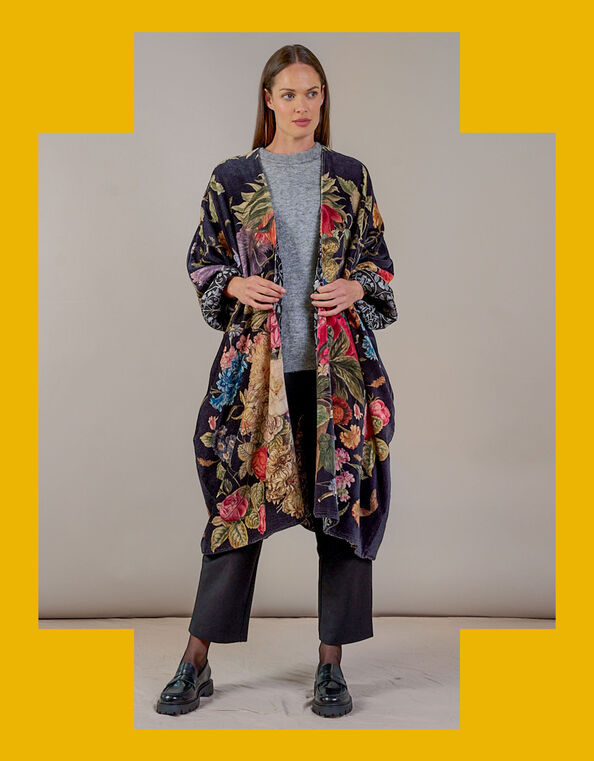 One Hundred Stars Primula Long Velvet Jacket, , large