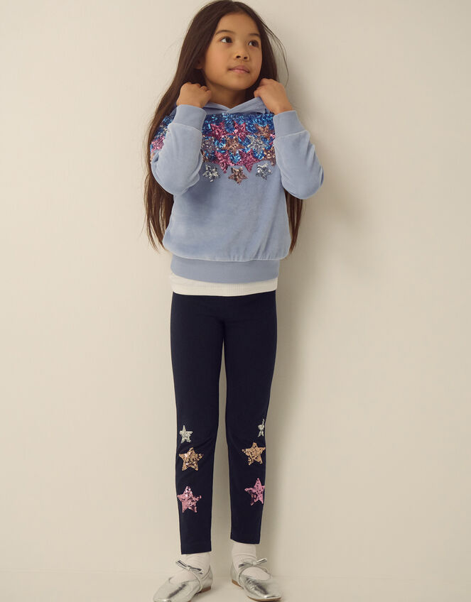 Star Sequin Hoodie & Leggings Set, Blue (BLUE), large