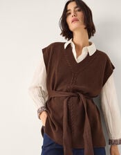 Cohen Tie Waist Cable Knit Vest, Brown (CHOCOLATE), large
