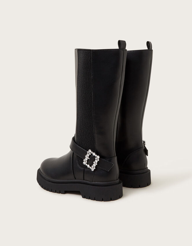 Diamante Buckle Knee High Boots, Black (BLACK), large