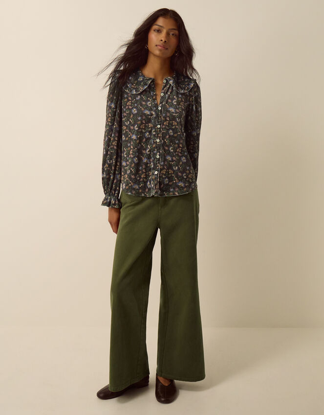 Carly Floral Velvet Shirt, Brown (BROWN), large