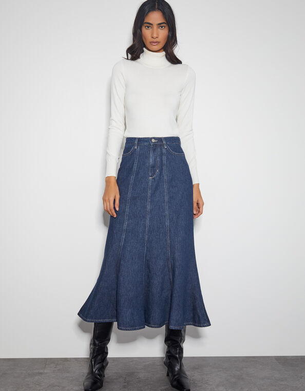 Fran Seam Denim Maxi Skirt, Blue (INDIGO), large