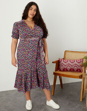 Contrast Wrap Print Jersey Dress , Multi (MULTI), large