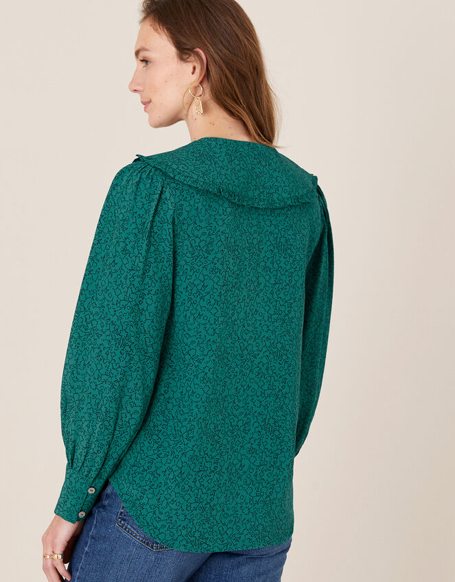 Printed Wide Collar Blouse, Green (GREEN), large