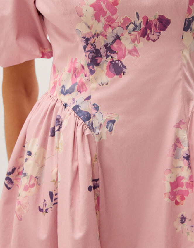 Amber Puff Sleeve Floral Midi Dress, Pink (PINK), large