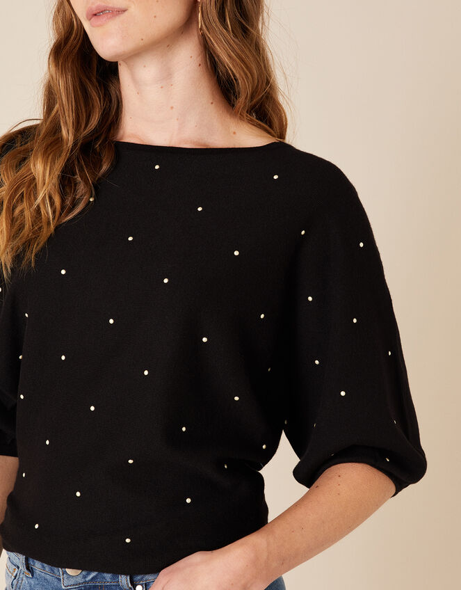 Pearl Knit Jumper with Sustainable Viscose, Black (BLACK), large