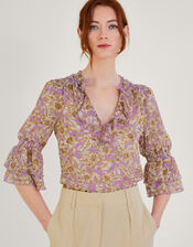 Keava Ruffle Blouse in Recycled Polyester, Purple (LILAC), large