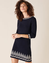 Cornelli Trim Knit Dress, Blue (NAVY), large
