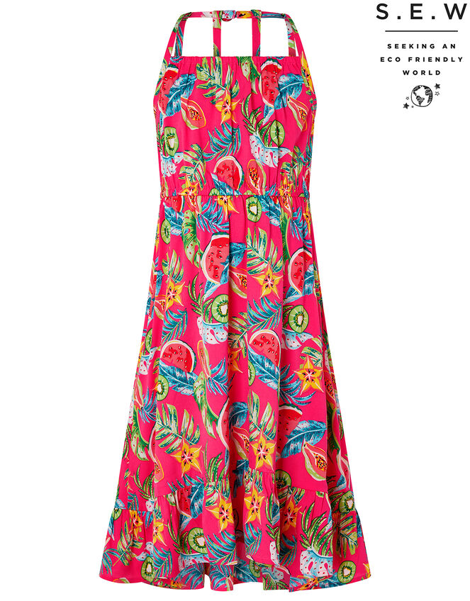 Inna Fruit Print Dress in Recycled Polyester, Pink (PINK), large