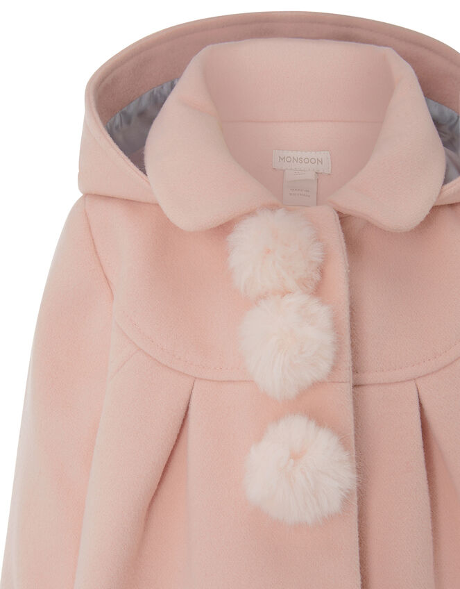 Baby Pom-Pom Hooded Coat, Pink (PALE PINK), large