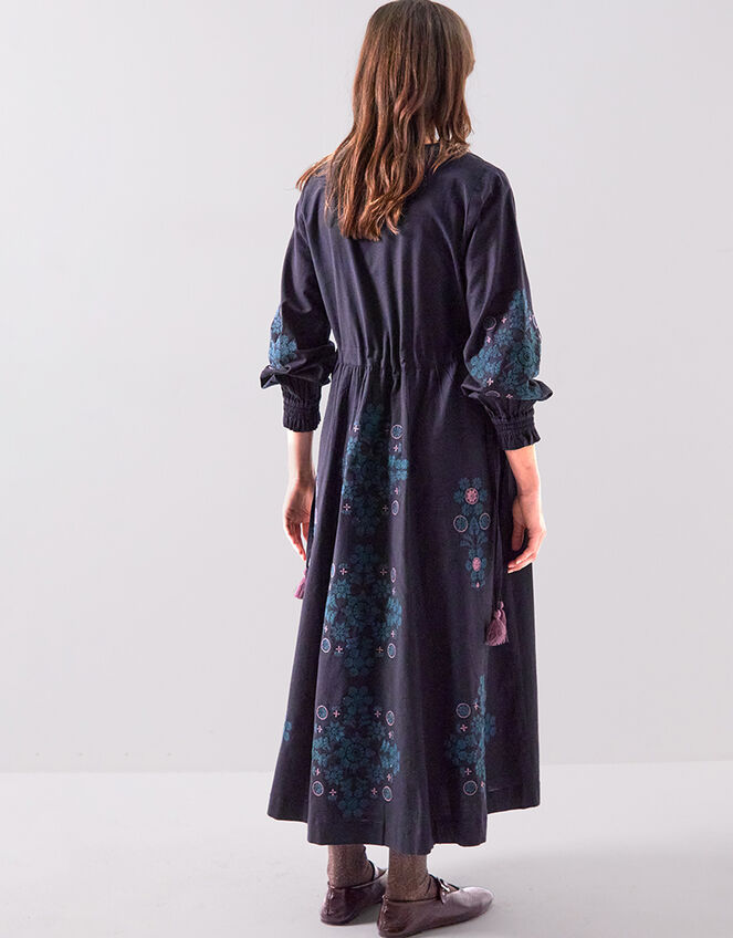 East Sophia Floral Embroidered Cotton Midi Dress, Blue (NAVY), large