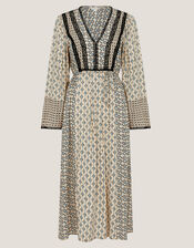 Jemmie Print Long Sleeve Midi Dress, Ivory (IVORY), large