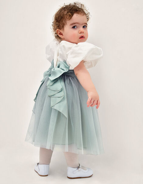 Baby Puff Sleeve Sateen Tulle Party Dress, Green (SAGE), large