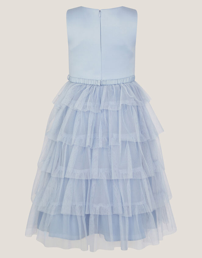 Sleeveless Belted Tulle Tier Dress, Blue (BLUE), large