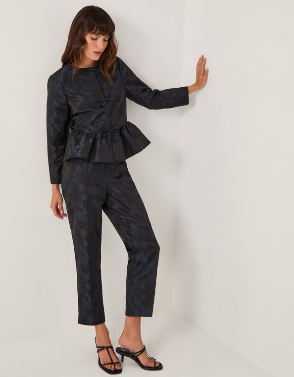 Jayda Floral Jacquard Suit Pants, Blue (NAVY), large