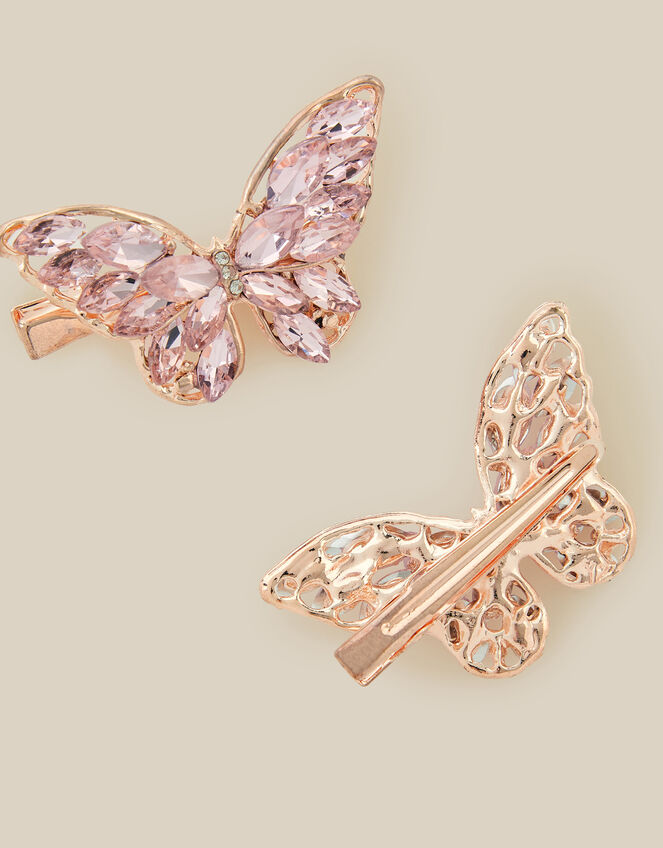 2-Pack Gemstone Butterfly Hair Clips, Gold (ROSE GOLD), large