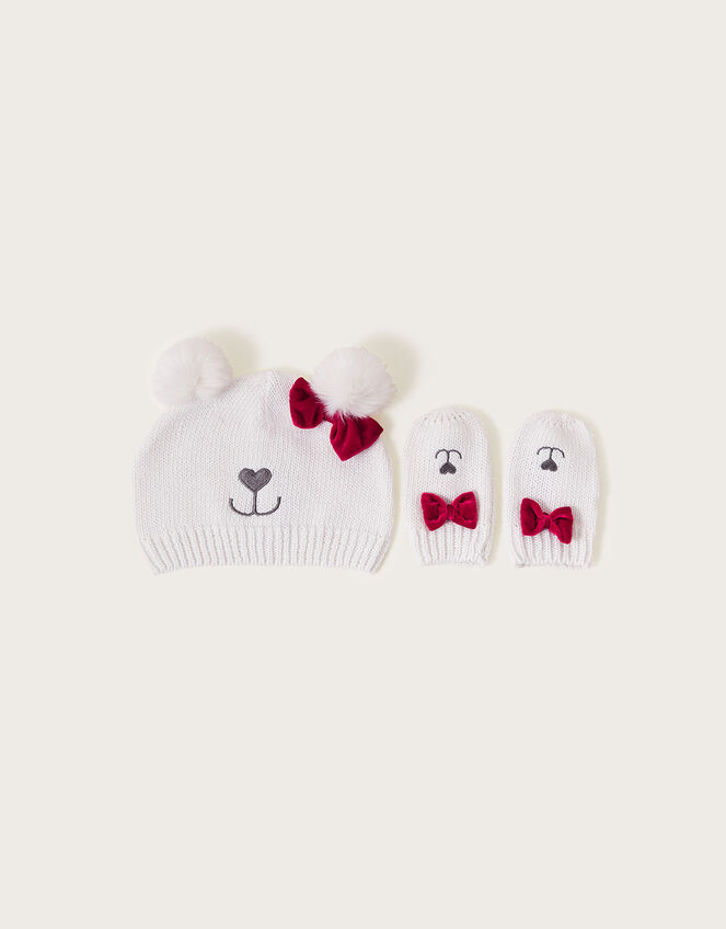 Baby Marie Bow Hat and Gloves Set, Ivory (IVORY), large