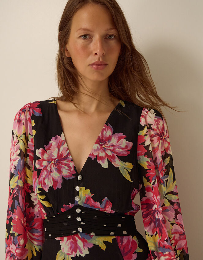Kiri Floral Print Maxi Dress, Black (BLACK), large