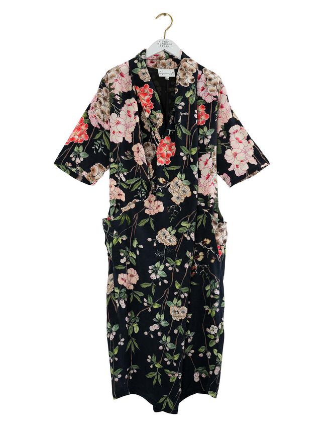 One Hundred Stars Rachel Blossom Midi Dress, Black (BLACK), large