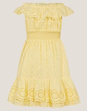 Broderie Bardot Dress, Yellow (YELLOW), large