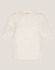 Mel Appliqu&eacute; Sleeve T-Shirt, Ivory (IVORY), large