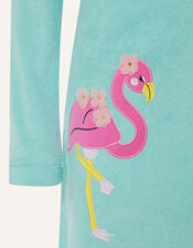 Flamingo Towelling Dress, Blue (TURQUOISE), large