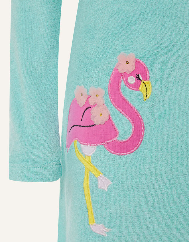 Flamingo Towelling Dress, Blue (TURQUOISE), large