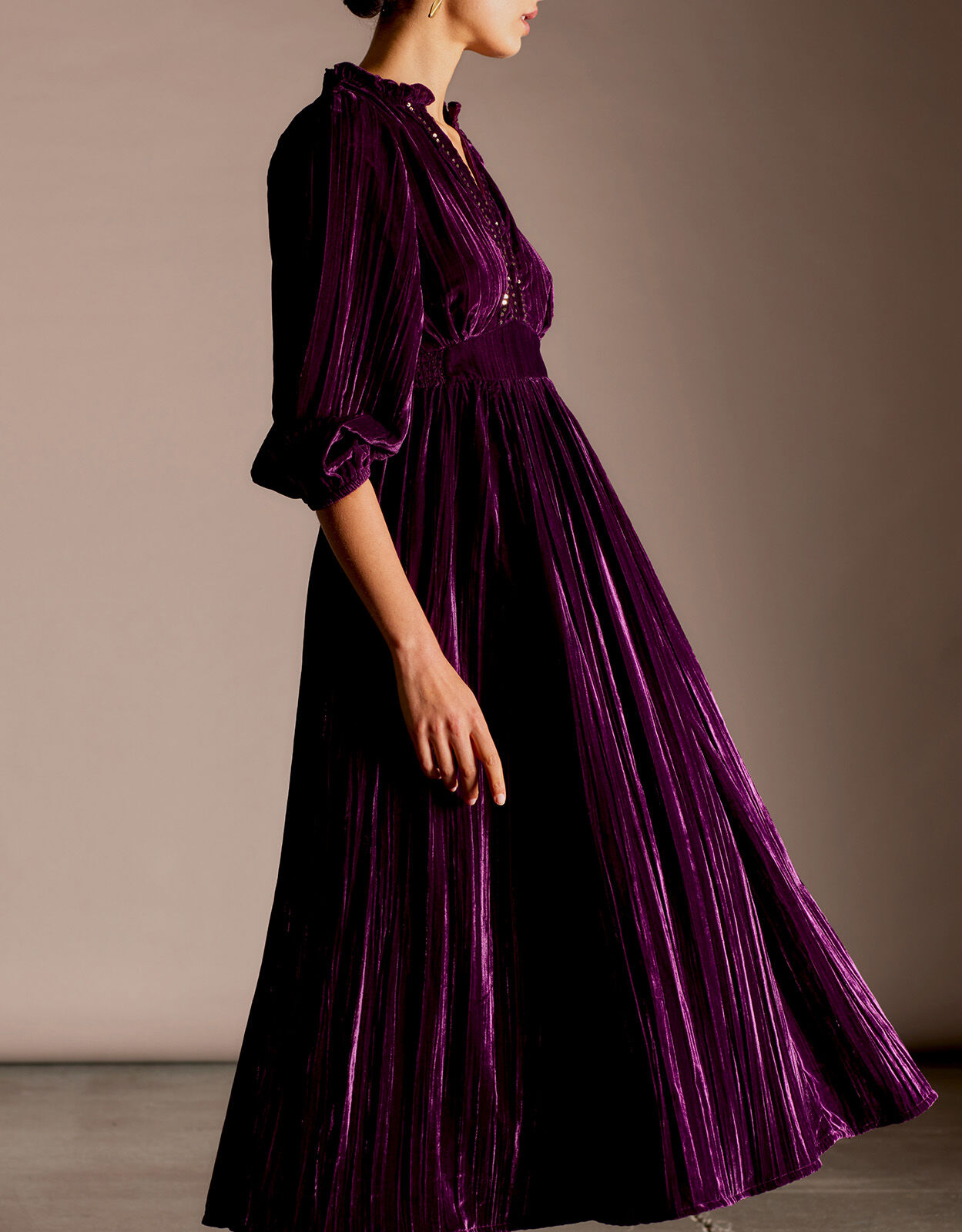 East Crinkle Velvet Dress Purple