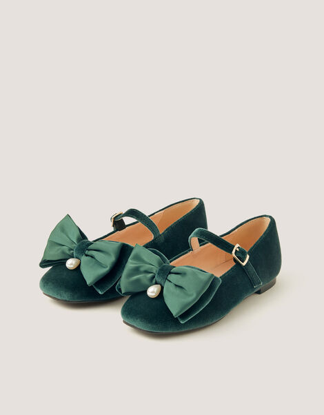 Bow Velvet Ballet Flats, Green (GREEN), large