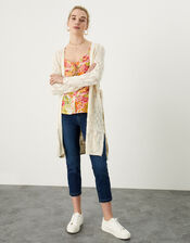 Crochet Stitch Longline Cardigan, Ivory (IVORY), large