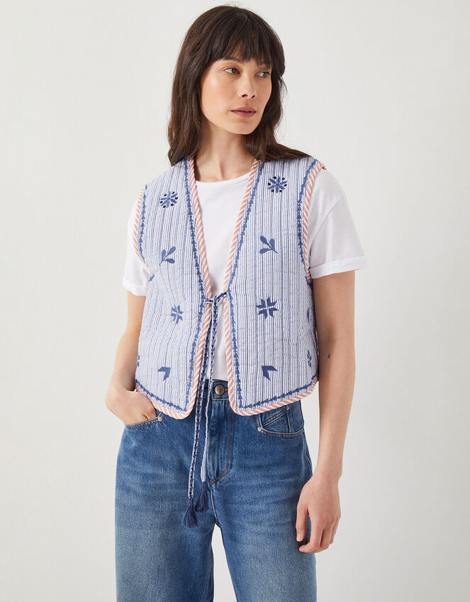 East Teleri Reversible Stripe Waistcoat, Blue (BLUE), large