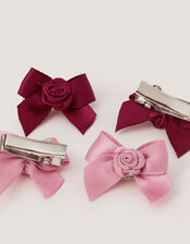 4-Pack Mini Rose Bow Hair Clips, , large