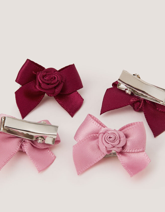 4-Pack Mini Rose Bow Hair Clips, , large