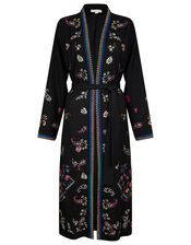 Raja Embroidered Kimono in Recycled Fabric, Black (BLACK), large