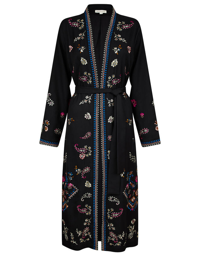 Raja Embroidered Kimono in Recycled Fabric, Black (BLACK), large