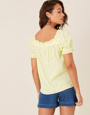 Printed Puff Sleeve Top in LENZING™ ECOVERO™, Yellow (YELLOW), large