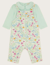 Newborn Ditsy Dungaree Set, Blue (AQUA), large