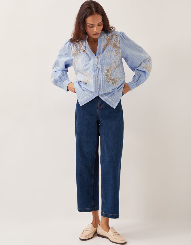 Emelie Lace Stripe Shirt, Blue (BLUE), large