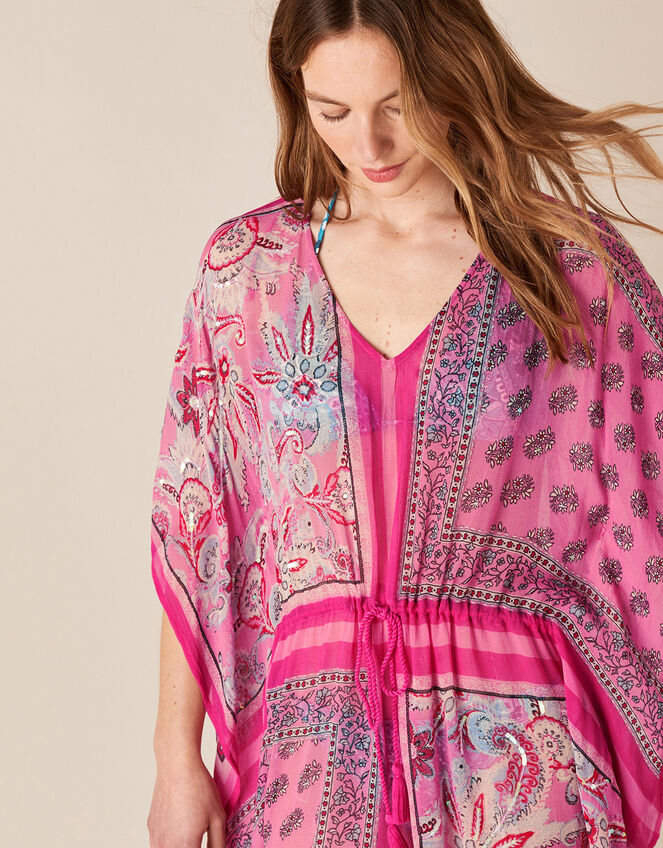 Mixed Print Kaftan in Sustainable Viscose, Pink (PINK), large