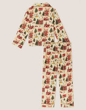 Christmas Scene Print Long Pyjamas Set, Cream (CREAM), large