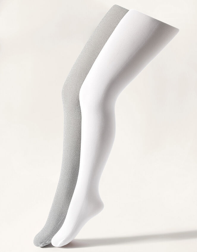 Sparkly Nylon Tights Set , Silver (SILVER), large