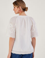 Embroidered Short Sleeve Top, White (WHITE), large